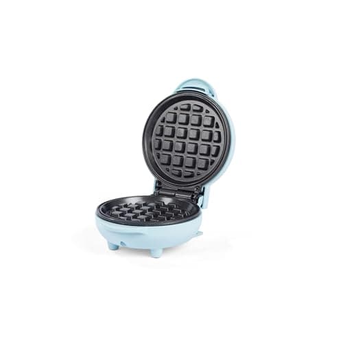 Image of Giles & Posner Mini Waffle Maker – PFAS-Free Non-Stick Waffle Iron Machine, Belgian & American Style Waffles, Sweet/Savoury Snacks Desserts, Compact, 11.5 cm Round Cooking Plate, Matt Blue