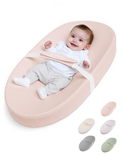 Image of COMOMY Vegan Leather Nappy Baby Changing Mat with Waterproof and Wipeable PU Cover, Anti-Roll and Anti-Slip Diaper Chang Mat with Safety Straps, Portable Changing Pad, for Dresser and Table (Pink)