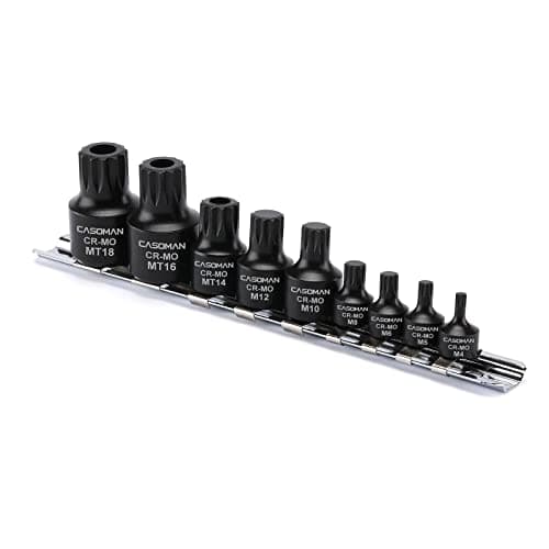Image of CASOMAN 9-Piece Low Profile Impact Triple Square Bit Socket Set, Includes Storage Rail, 1/4", 3/8" and 1/2" Drive, CR-MO Steel, Designed for Impact Use