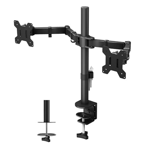 Image of BONTEC Dual Monitor Arm Desk Mount for 13–27 Inch Computer Screens, VESA 75x75/100x100, Full Motion Adjustable Monitor Arm with 360° Rotation, Height Adjustable up to 430mm, Max 10kg per Arm, Black