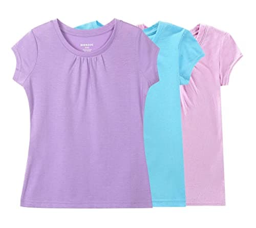 Image of Bienzoe Girls School Uniform Tshirt: Kids Solid Color Tops 3pcs Pack-K 7/8
