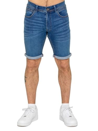 Image of 989Zé ENZO Mens Stretch Denim Shorts Above Knee Roll Up Summer Half Pant Jeans Bottoms EZS648 Shorts MSW 34 Blue
