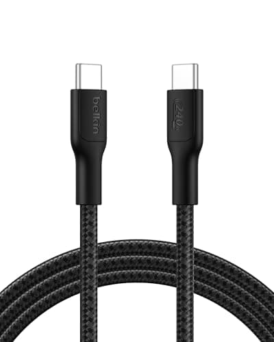 Image of Belkin Eco Braided USB-C to USB-C Cable (2M, 240W) - Soft, Flexible Fast-Charging Cable, Type C Charger Cord for iPhone 16, Galaxy S25, Pixel 9, MacBook, iPad Pro, & More - Black (USB 2.0)
