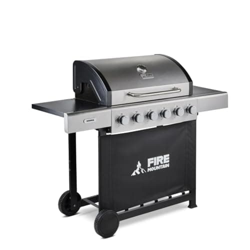Image of Fire Mountain Sierra 6 Burner Gas BBQ Stainless Steel with Cast Iron Grill Large Outdoor Barbecue for Garden Patio 72 x 42cm Cooking Area