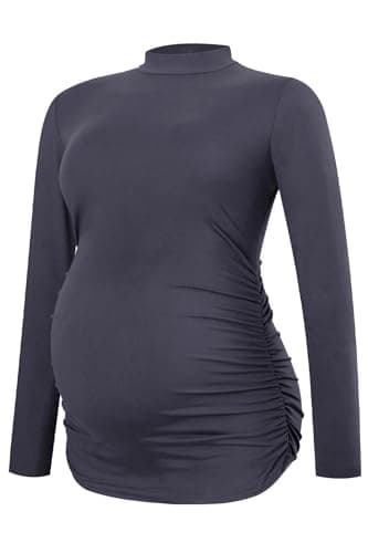 Image of Smallshow Women's Maternity Tops Crew Neck Long Sleeve Pregnancy Clothes,Dark Grey,L