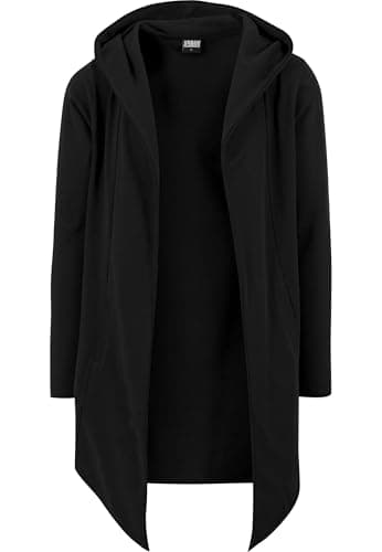 Image of URBAN CLASSICS Men's Longline Hoodie Cardigan, Long Frayed Sleeve Sweatshirt with Hoodie, Open Front Cardigan for Men, black, M