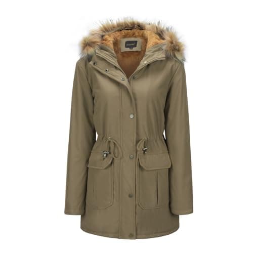 Image of YFFUSHI Women Warm Faux Fur Hooded Jacket Long Sleeves Fleece Lined Winter Coat Winter Parka Outerwear,Brown,XL
