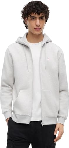 Image of Tommy Jeans Baby Boys Tjm Reg Flag Fleece Thru Dm0dm20743 Zip Through Hoodie, Grey (Silver Grey Heather), L UK