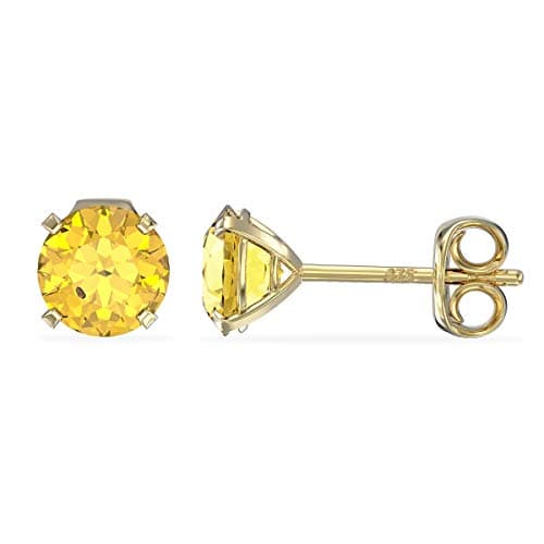 Image of Aeon Birthstone Stud Earrings - November Yellow Topaz | 9ct Yellow Gold & Cubic Zirconia Diamond | Polishing Cloth | 4 Pronged Stone