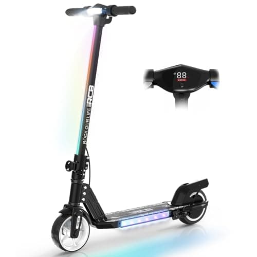 Image of RCB R12 Electric Scooter for Kids age 6-12, Up to 9.3 mph & 6.2 Miles, 6.5" Foldable Electric Scooter, LED Display,LED Rainbow Light,Two Types of Braking,Gift for Kids