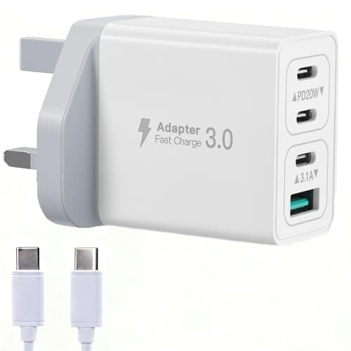 Image of USB C Plug Fast Multi USB Plug with 3×USB-C & 1×USB-A Port, Phone Charger For iPhone 17/16/15/14/13/12/X/XS Pro Max iPad Samsung Galaxy Google Pixel UK Portable USB C Charger with fast 1m USB C Cable