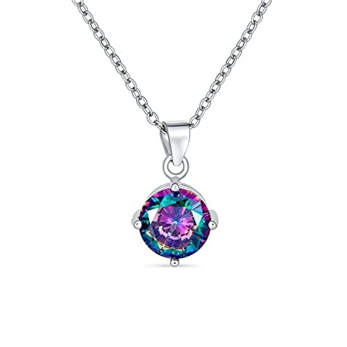 Image of Bling Jewelry Cubic Zirconia AAA CZ Round Black Mystic Rainbow Solitaire Pendant Necklace For Women Teen .925 Sterling Silver