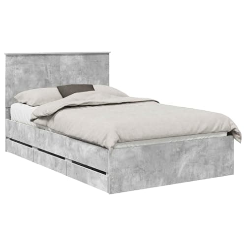 Image of zylophax Grey Concrete Bed Frame 120 x 190 cm Engineers Wood Modern Storage Bed Frame Double Bed for Bedroom Sturdy Bed with Drawers Easy to Assemble