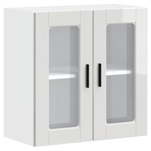 Image of vidaXL Kitchen Wall Cabinet - High Gloss White Glass Door - Engineered Wood - Modern Style - 60x31x60cm - Space-saving