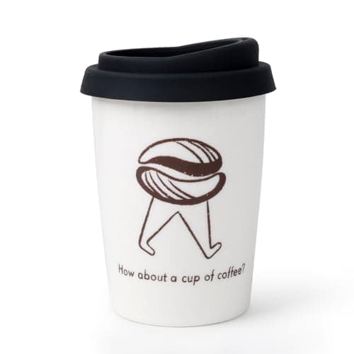 Image of Umlaca Coffee Cup Ceramic Travel Mug with Lid for Hot Drinks, Insulated Double Wall Mug, 8.4oz/250ml, BPA Free, Dishwasher Safe, for Home, Office, Car, to Go, Coffee Bean Pattern