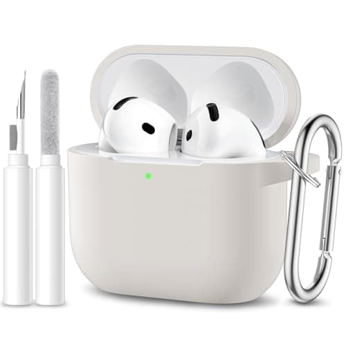 Image of Maledan Case Compatible with AirPods 4 Case 2024, Soft Silicone Full Body Protective Case for Apple AirPods 4th Generation Case with Cleaning Kit & Keyring [LED Visible], Starlight