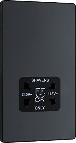 Image of BG Electrical Dual Voltage Shaver Plug Socket, Electric Toothbrush Charger Socket for Bathrooms, Screwless Front Plate, Round Edges, Evolve, 2-Pin, Matt Grey, 115V / 240V, PCDMG20B