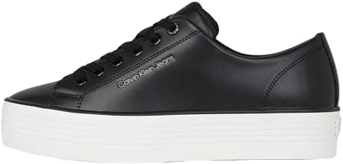 Image of Calvin Klein Women’s Bold Leather Low Top Vulcanised Trainers, Black (Black/Bright White), 7
