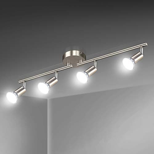Image of Defurhome LED Ceiling Light Rotatable, 4 Way Adjustable Modern Ceiling Spotlights(Matte Nickel) for Kitchen, Living Room, Bedroom, Including 4 x 4W GU10 Led Bulbs(450LM, Cool White)