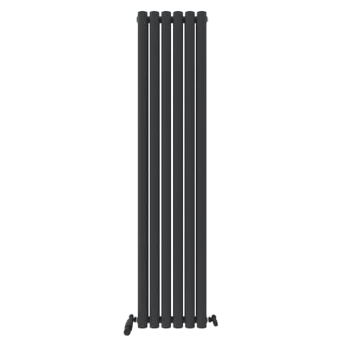 Image of iBathUK Strata Wall-Mounted Vertical Double Oval Panel Radiator, 6-Column Steel High Thermal Output Hydronic Central Heating, Designer Modern Radiator in Matt Anthracite, 1600 × 354mm