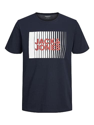Image of JACK & JONES Boys’ Logo T-Shirt, Short Sleeve Crew Neck Cotton Top – Blue Colour, Kids’ Tee, UK Size 164 cm