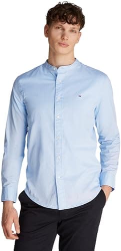 Image of Tommy Hilfiger Men’s Flex Poplin Solid Collarless Regular Fit Shirt, Blue (Sweet Blue), M