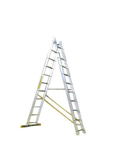 Image of Trade Master Pro® 2 Section Combination Ladder | All in One Extension Ladder, Double Step Ladder | Aluminium | Anti Slip Stabiliser Bar | 150kg Weight Rating | EN131 Pro Certified | Size: 2x9