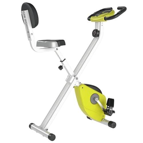 Image of HOMCOM Folding Exercise Bike, Fitness Bicycle Indoor Trainer, Quiet 8-Level Magnetic Resistance, with LCD Monitor, Pulse Sensor and Wheels for Sport Maison and Cardio Training, Yellow
