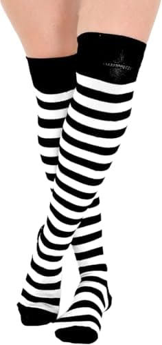Image of COSHAL® 1 Women's Long Striped Socks Ladies Stripe over the Knee Socks Girls Womens Over The Knee Stockings Leg Warmer Socks Xmas Party Socks Black & White OTK