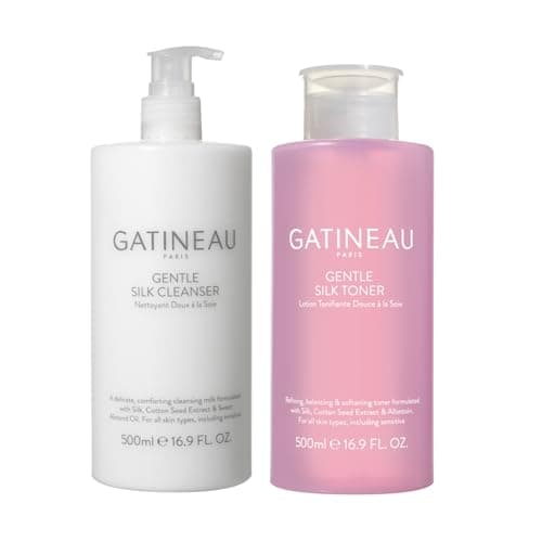 Image of GATINEAU Gentle Silk Cleanser & Toner Duo - 500ml x2, Hydrolysed Silk & Cottonseed Extract, Gently Removes Make-Up & Remaining Impurities, Soothes & Refreshes Skin, for Soft, Clean & Hydrated Skin