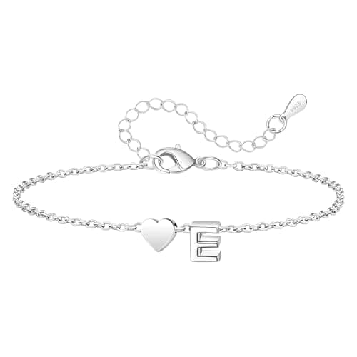 Image of Agmore Adjustable S925 Silver Bracelets for Women A-Z Initial Letter with Heart Pendant Bracelet Gifts for Friends Daughter Mum Girls Christmas Birthday (E)