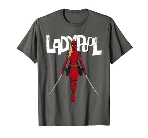 Image of Marvel Studios Deadpool & Wolverine Ladypool with Swords T-Shirt, Men, Asphalt Grey, Small