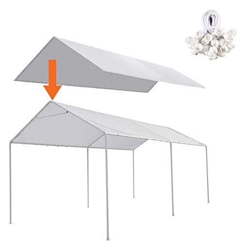 Image of Thanaddo 10 x 20 Ft Carport Replacement Canopy Cover Garage Top Tent Shelter Tarp with Free 44 Ball Bungee Cords,White(Only Cover, Frame Not Include) (10x20 White)