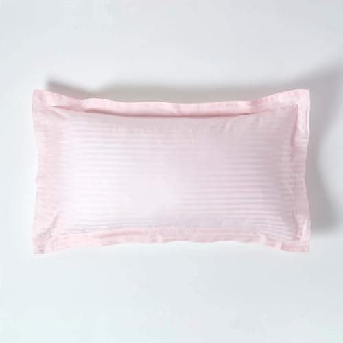 Image of HOMESCAPES Pink Pure Egyptian Cotton King Size Oxford Pillowcase 330 TC 500 Thread Count Percale Equivalent Satin Stripe Pillow Case Pack of 2