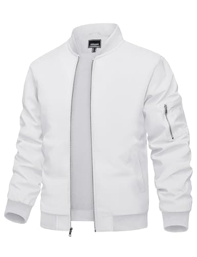 Image of TACVASEN Mens Coat Lightweight Jacket Casual Autumn Hiking Fishing Camping Jacket Work Bomber Jackets White XXL