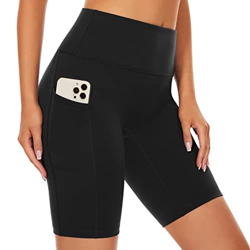 Image of SIMIYA Cycling Shorts Women High Waist Tummy Control Short Leggings with Pockets Soft Comfort Pants Stretch Tights for Running Gym Yoga(Black,L)