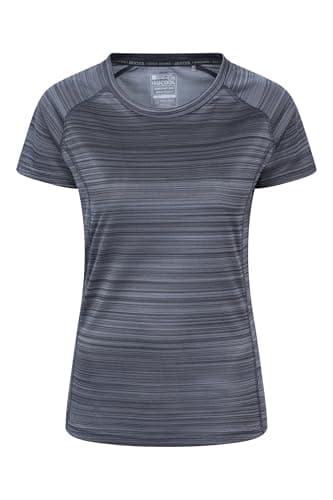 Image of Mountain Warehouse Endurance Striped Womens Tee - Lightweight, Moisture Wicking T-Shirt, Quick Dry Top – for Spring Summer, Gym & Hiking Dark Grey (Stripe) Women's Size 14
