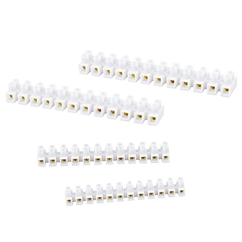 Image of 4 Pack of Clear Electrical Terminal Blocks - 3A 15A Dual Row 12 Position Wire Connectors, Flathead, Easy Attachment Holes, Multiple Outlet Connecting Design