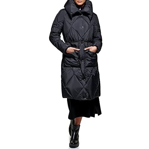 Image of DKNY Pillow Collar Diamond Quilt Puffer, Black, XS