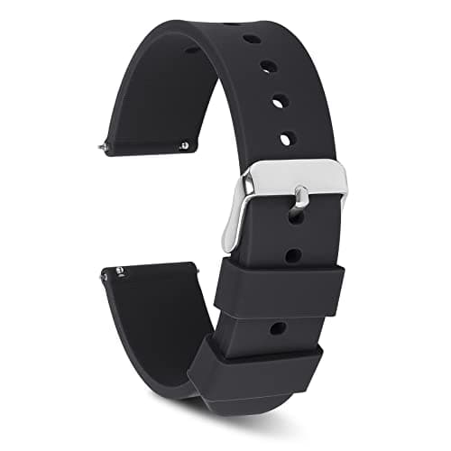 Image of Cobee Silicone Watch Bands, Quick Release Waterproof Soft Rubber Replacement Straps with Silver Plated Stainless Steel Buckle for Smart Watch, Sport Watchband, Men and Women (20mm-Black)