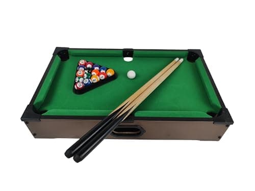 Image of B4E 20'' Brown Pool Table Game Kids and Adults | Indoor & Outdoor Portable Wooden Classic Pool Table Games | Pool Table Set with Balls with storage box, 2 Cues, 1 Triangle, Chalk (Small)