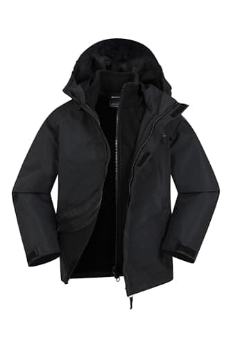 Image of Mountain Warehouse Fell Kids 3 in 1 Jacket - Water-Resistant Triclimate Raincoat, Detachable Inner Coat & Packaway Hood - Spring Summer, Walking, Hiking & Outdoors Black Kids Size 3-4 Years