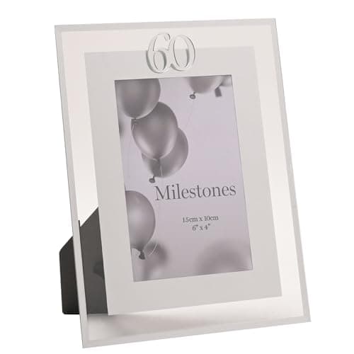 Image of Widdop Milestones Mirror Border Photo Frame Age 60 - Photo Frame For Birthdays - Aperture 6" x 4" - Stylish Design Gift For Birthday Picture Frame