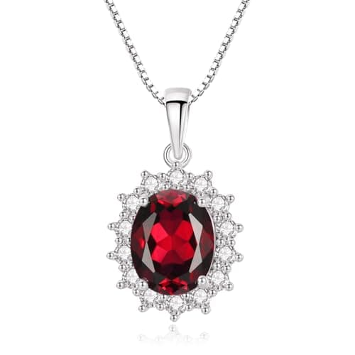 Image of Princess Diana Kate Middleton Natural Sapphire Necklace for Women with Lab Created Gemstone, Pendant Necklace for Women with Birthstone, Engagement Anniversary Birthday Women's Gift (Silver Ruby)