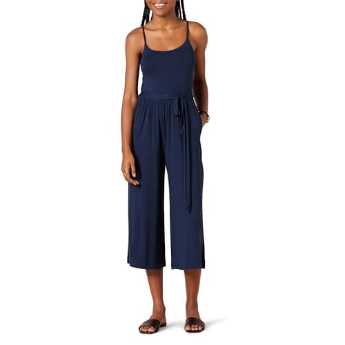 Image of Amazon Essentials Women's Jersey Cami Cropped Wide Leg Jumpsuit, Navy, S