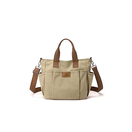 Image of CORIOS Canvas Shoulder Bag Women Tote Handbag Large Capacity Crossbody Bag Casual Top Handle Bag Satchel Bag with Multiple Pockets Messenger Bag for Shopping Work Travel Daily Khaki