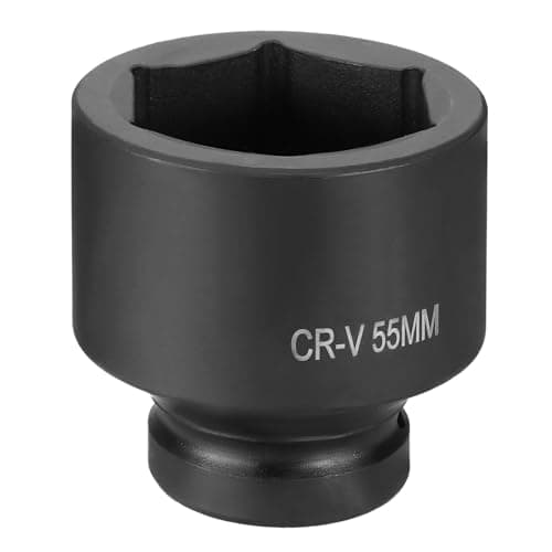 Image of sourcing map 6 Point Impact Socket 1" Drive 55mm Metric Socket CR-V Steel Spindle Axle Hex Sockets for Machine Shaft Nuts Bolts Repair, Black