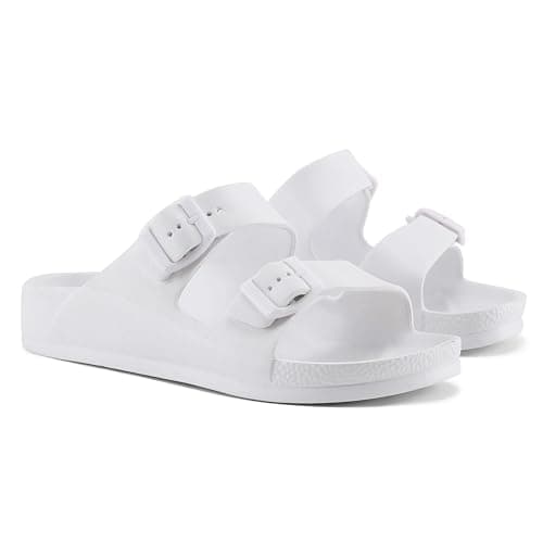Image of VIVASHOES Women’s Double Buckle EVA Sandals – Lightweight Waterproof Adjustable Slides with Arch Support for Summer, Beach, Pool & Daily Wear – True to Size Good for Wide Fit – White 6