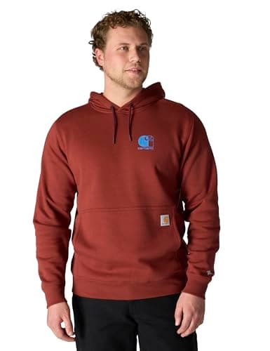Image of Carhartt mens Force Relaxed Fit Lightweight Logo Graphic Sweatshirt, Dark Spice Red, S