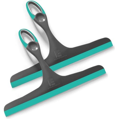 Image of Essentiality 2-Pack Multipurpose Window Squeegee - Turquoise/Grey Durable Shower Squeegees For Mirrors & Tiles - Window Cleaner For Cars, Bathroom & Kitchen